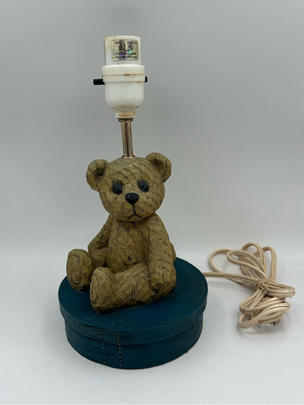 Vintage Teddy Bear Lamp Carved Wooden Resin Children's Nursery Room RARE